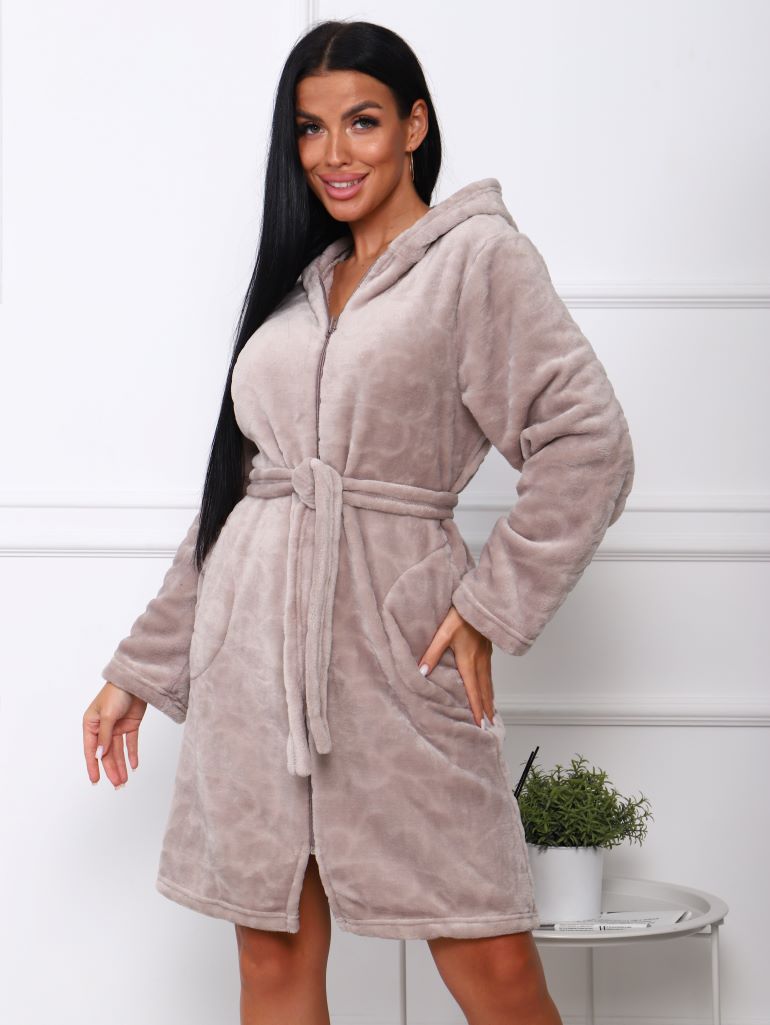 Халат велсофт на молнии ХВ-629- кофе зефир