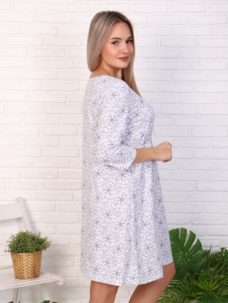 Сорочка кулирка с рукавом "ЕВА-2" С-609 цветы на белом